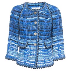 Chanel Blue Ribbon & Tweed Owl Button Jacket M