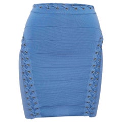 Elisabetta Franchi Blaues Strickkleid  Spitze und Ösen Detailliert  Minirock S