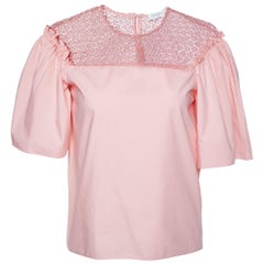 Sandro Pink Cotton Lace Trimmed Blouse XS