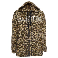 Valentino Brown Leopard Print Cotton Oversized Hoodie XS