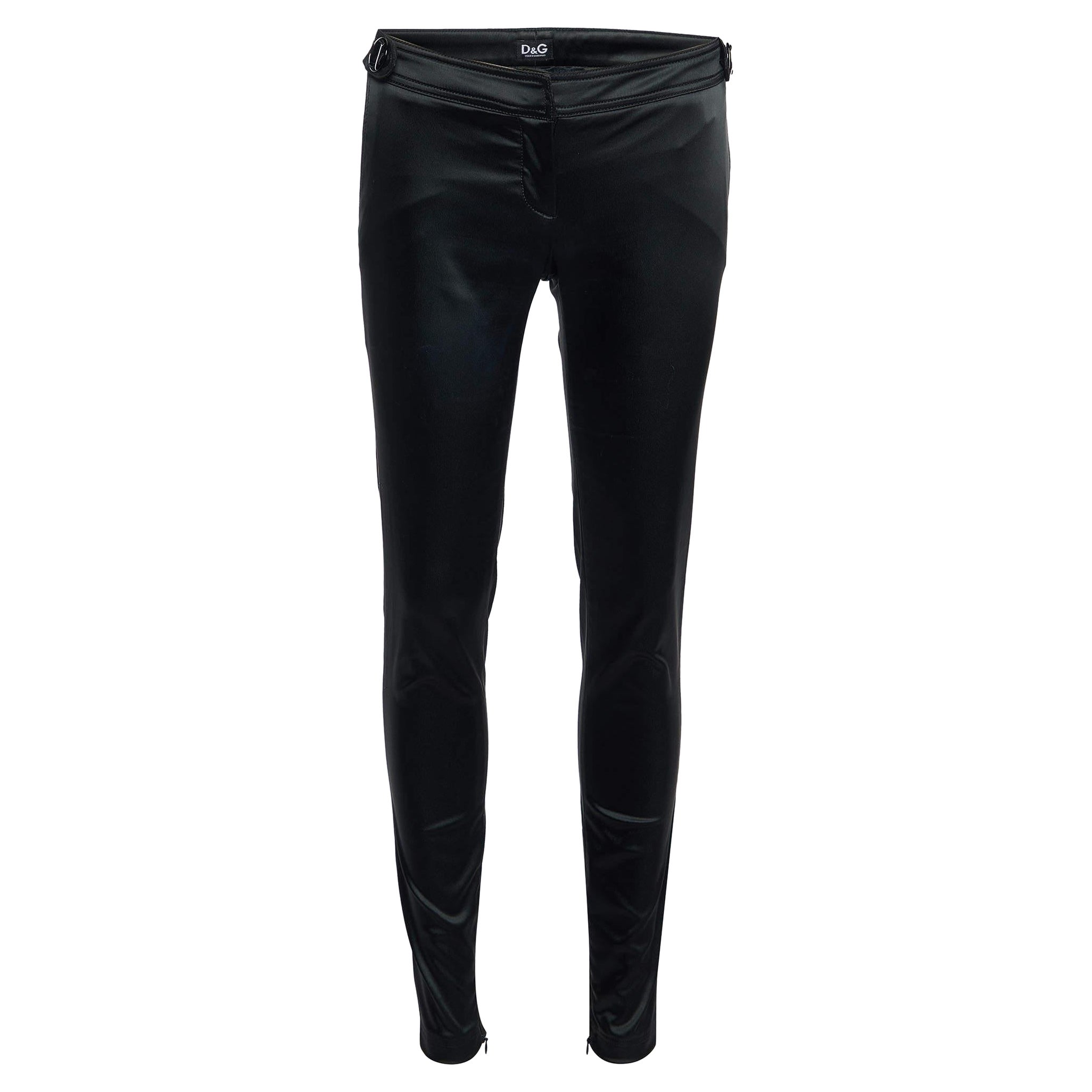 D&G Black Satin Slim Fit Trousers S For Sale