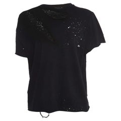 Amiri Black Distressed Ripped Cotton Short Sleeve T-Shirt M.