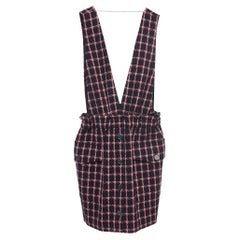 Maje Schwarz/Rosa kariertes Tweed-Minikleid mit tiefem Ausschnitt und V-Ausschnitt S