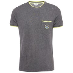 Kenzo Grey/Neon Yellow Cotton Pique Pocket Detail Round Neck T-Shirt S