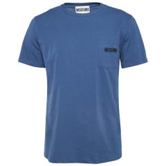 Moschino Couture Camiseta de media manga de punto de algodón bordada con logotipo azul M