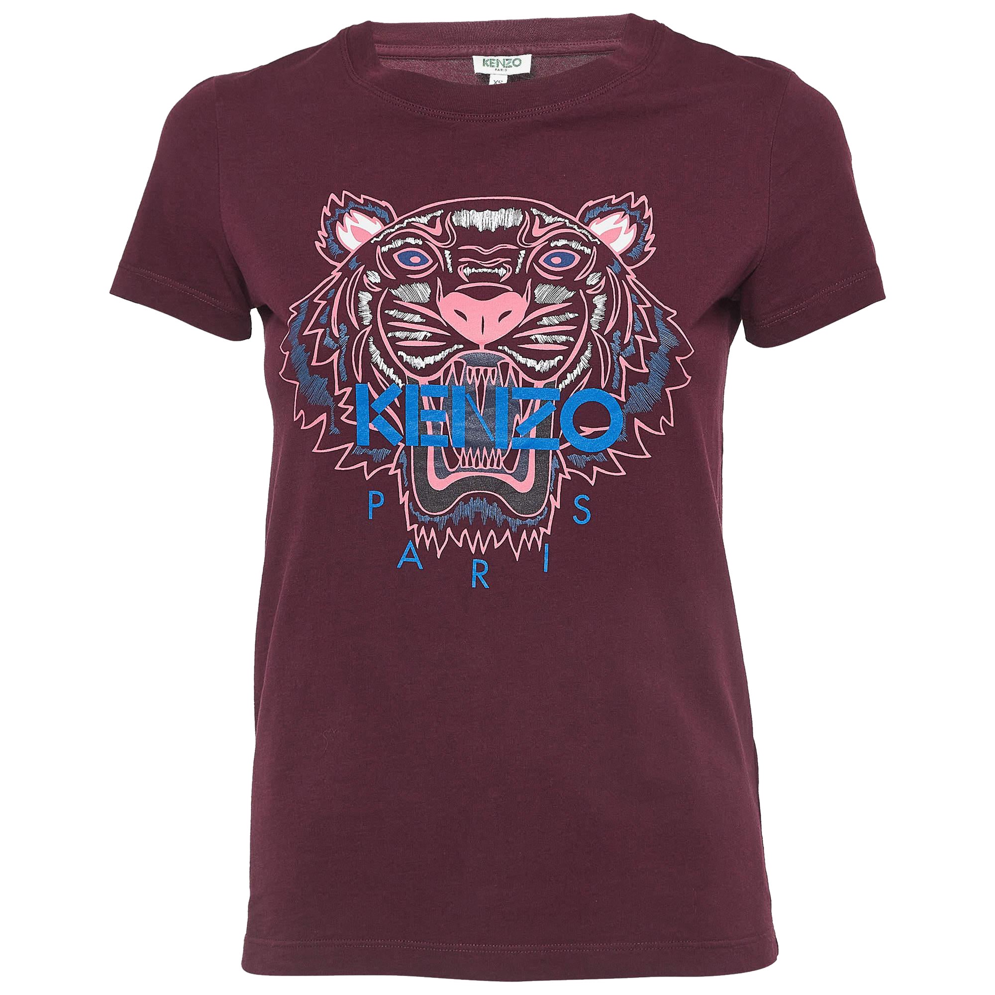 Kenzo Burgundy Logo Printed Cotton Crew Neck T-Shirt S For Sale