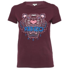 Kenzo - Maglietta girocollo in cotone con logo stampato in borgogna - T S