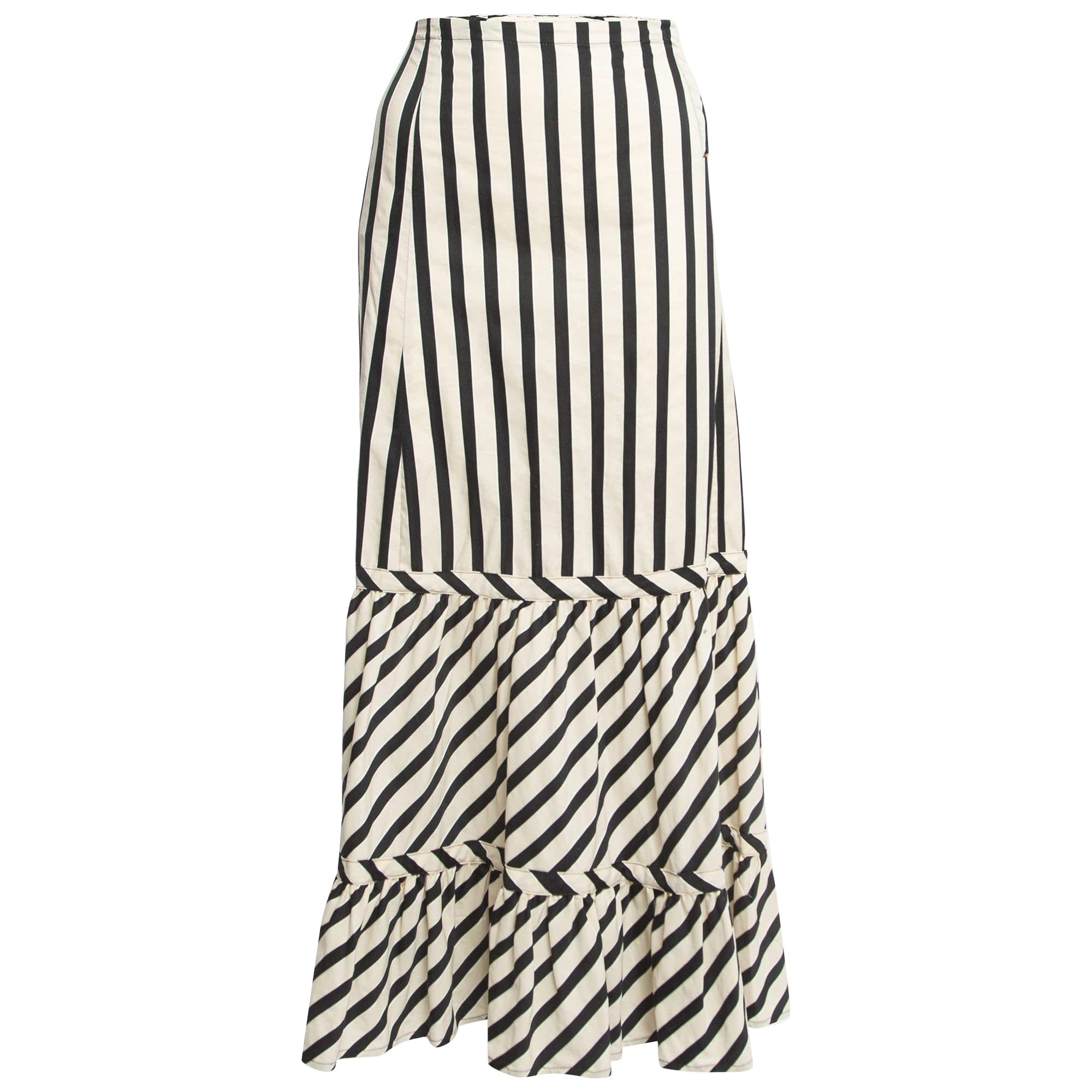Sportmax Maxi gonna a righe crema/nera in misto cotone con balze M. in vendita