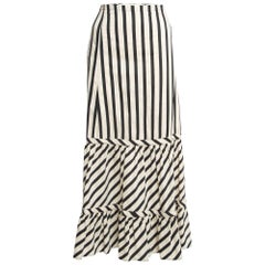 Sportmax Maxi gonna a righe crema/nera in misto cotone con balze M.
