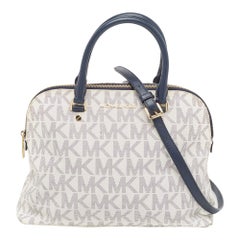 Michael Kors Blau/Weiß Signature Beschichtetes Segeltuch Leder Große Cindy Dome Tasche