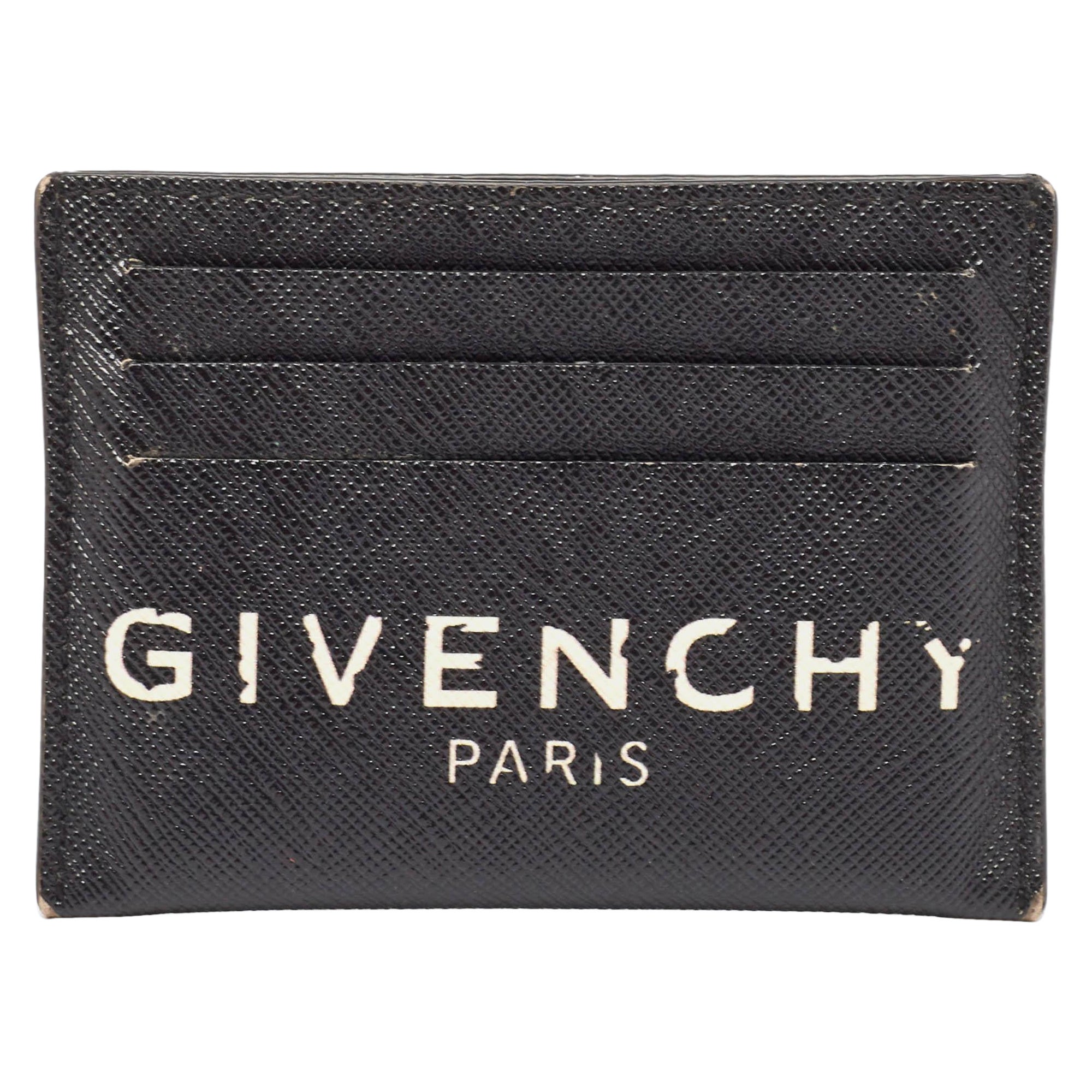 Givenchy Black/White Leather Logo Card Holder For Sale