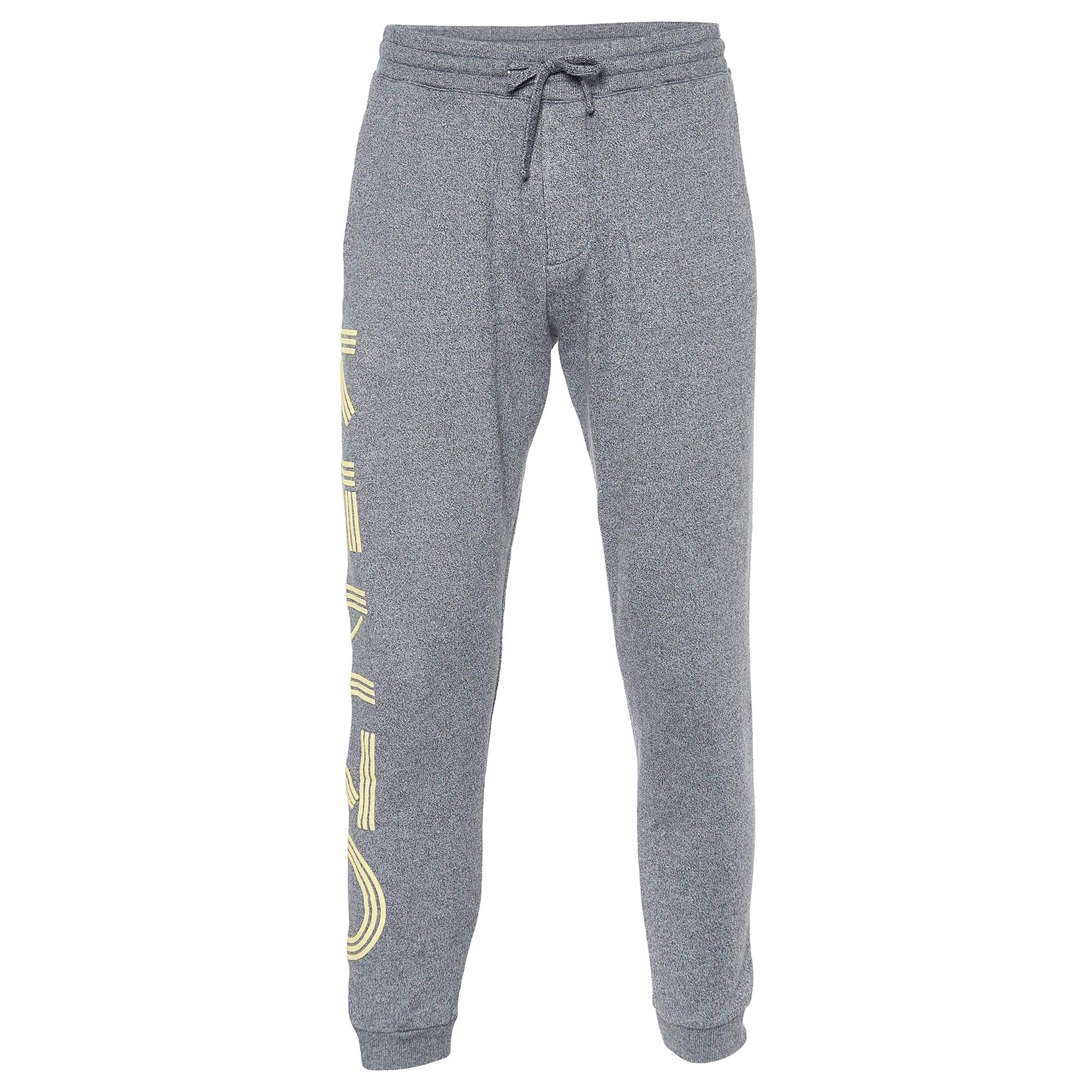 Kenzo Grey Melange Cotton Logo Detail Jogger Pants S For Sale