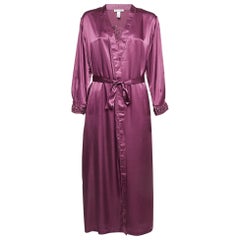 Oscar de la Renta Lila Satinkleid mit Spitzenbesatz und Robe S