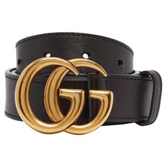 Gucci Dark Brown Leather GG Marmont Belt 85CM