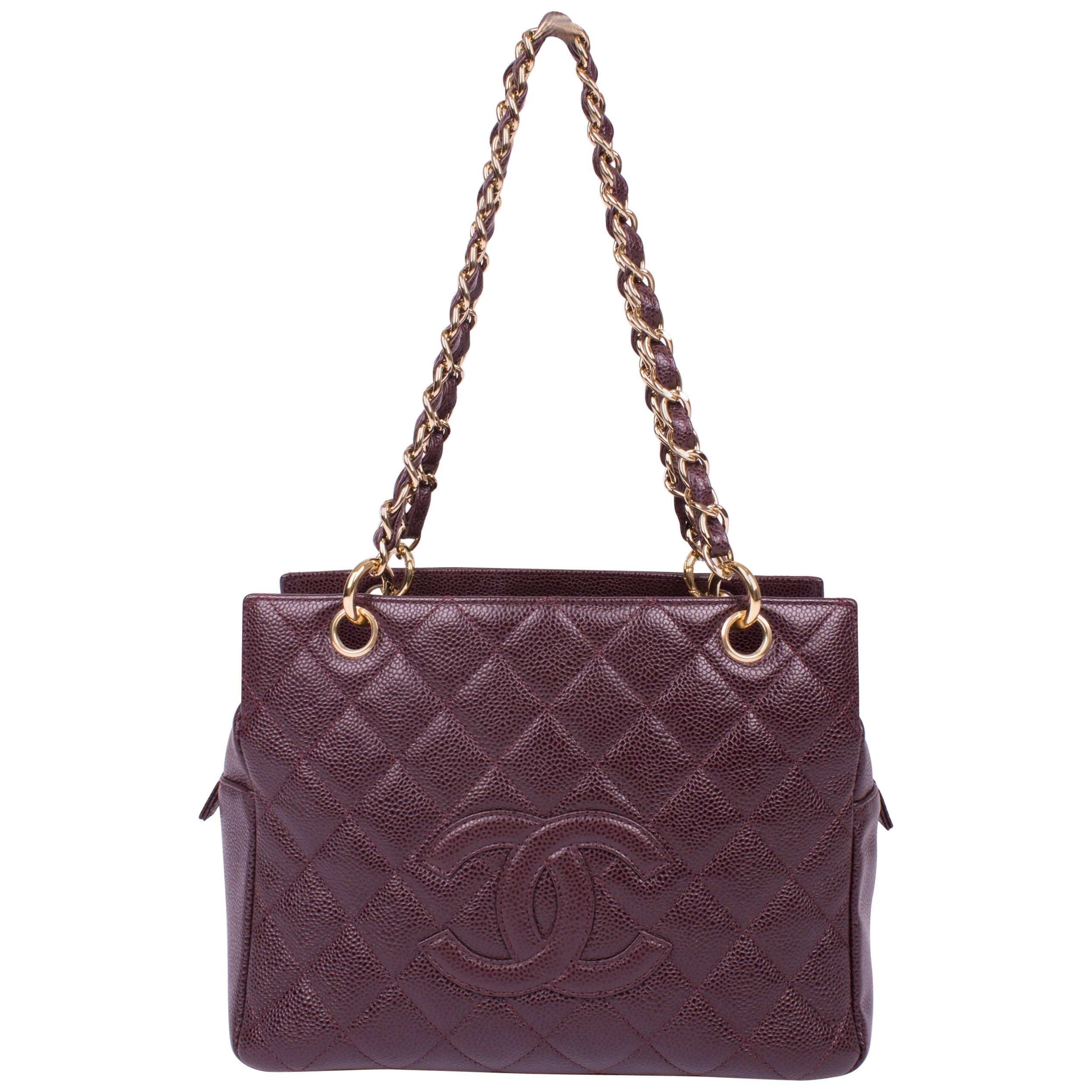 Chanel Quilted Caviar Leather PTT Petite Timeless Tote Bag - bordeaux