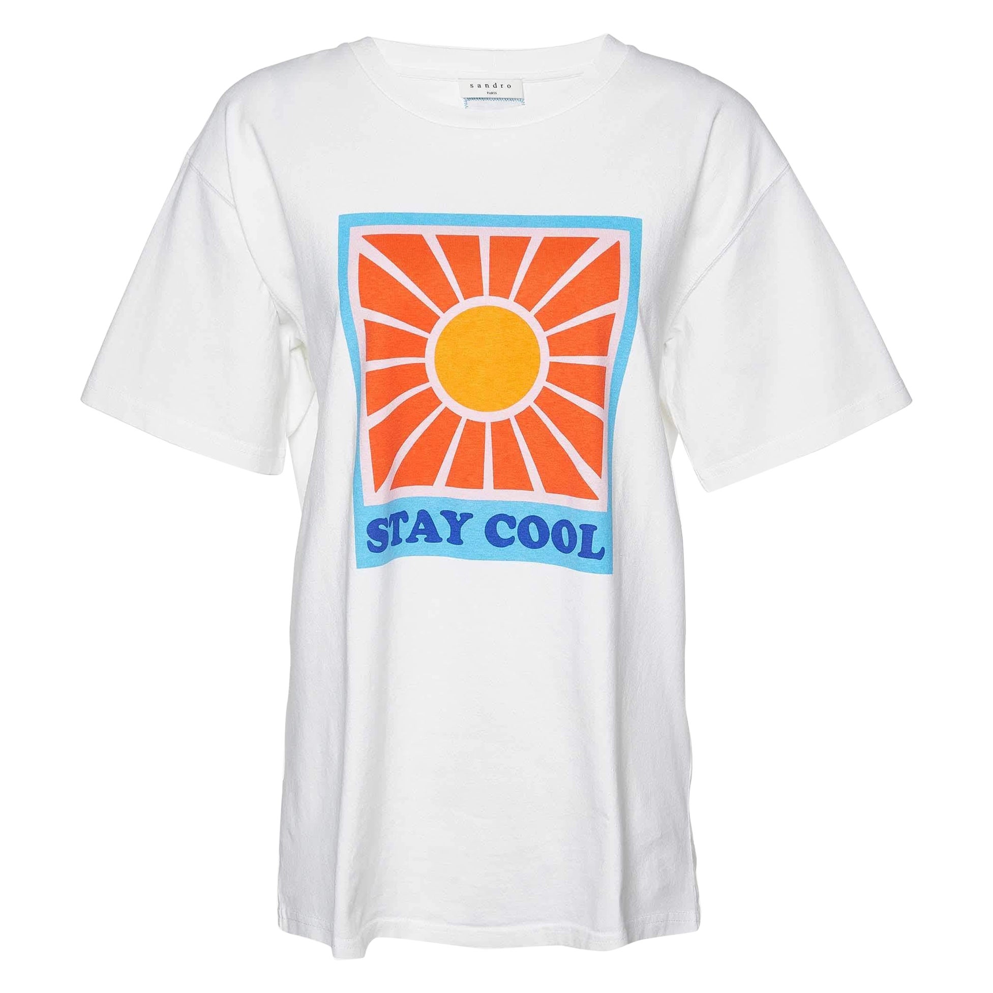 Sandro White Graphic Print Cotton Crew Neck T-Shirt M For Sale