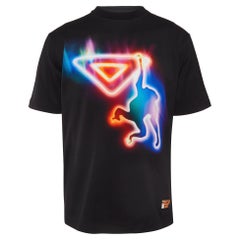 Prada Schwarzes Neonfarbenes T-Shirt aus Jersey mit Affendruck L