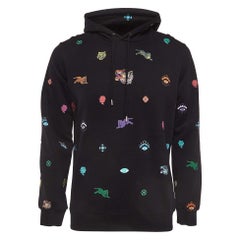 Kenzo Schwarzer langärmeliger Kapuzenpullover aus Baumwolle mit All-Over-Druck S