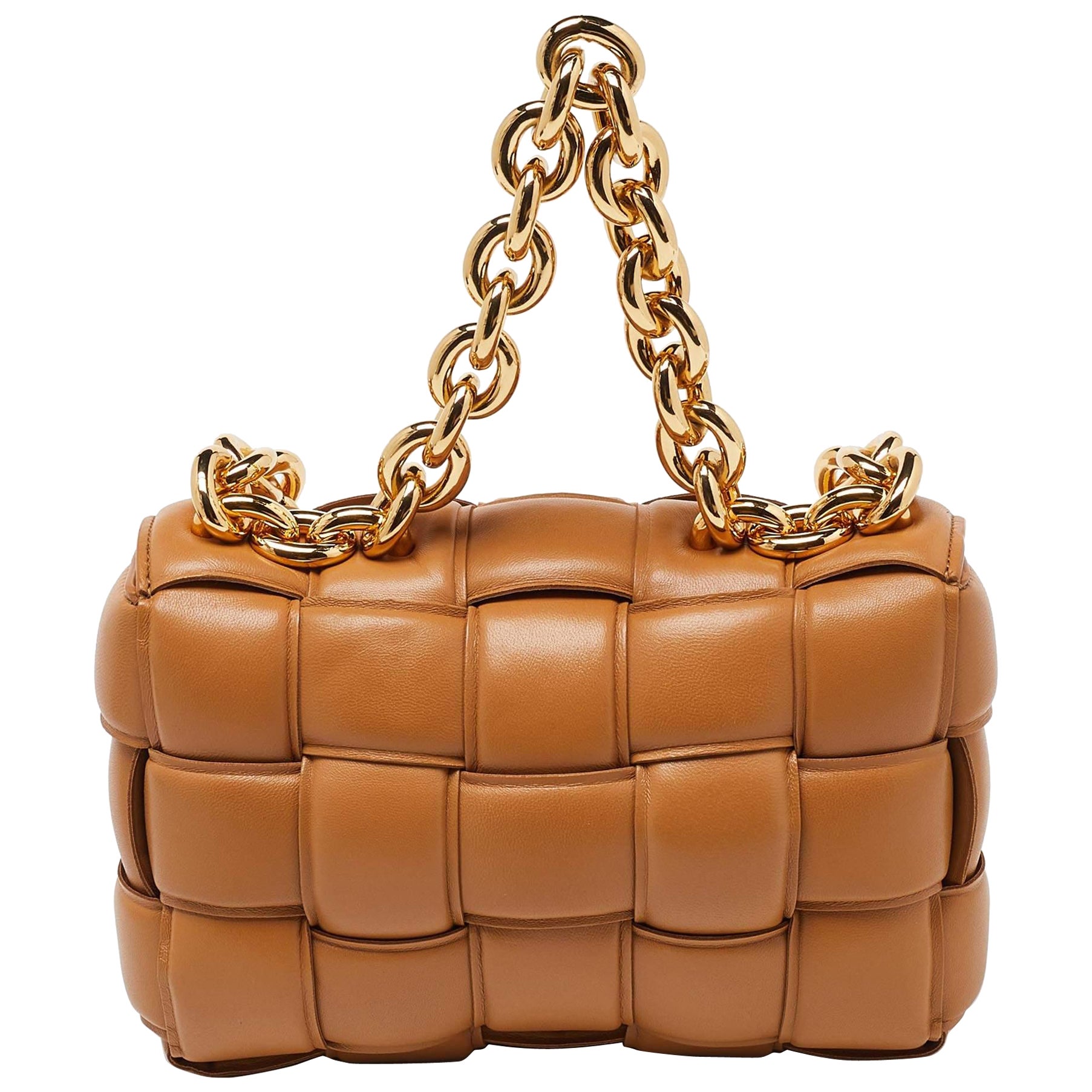 Bottega Veneta Caramel Padded Leather Cassette Chain Bag For Sale
