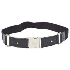 Gucci Black Elastic Band and Leather Logo Belt 80CM