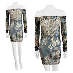 Vintage S/S 2003 Roberto Cavalli Mesh Chinoiserie Leopard Dragon Mini Dress
