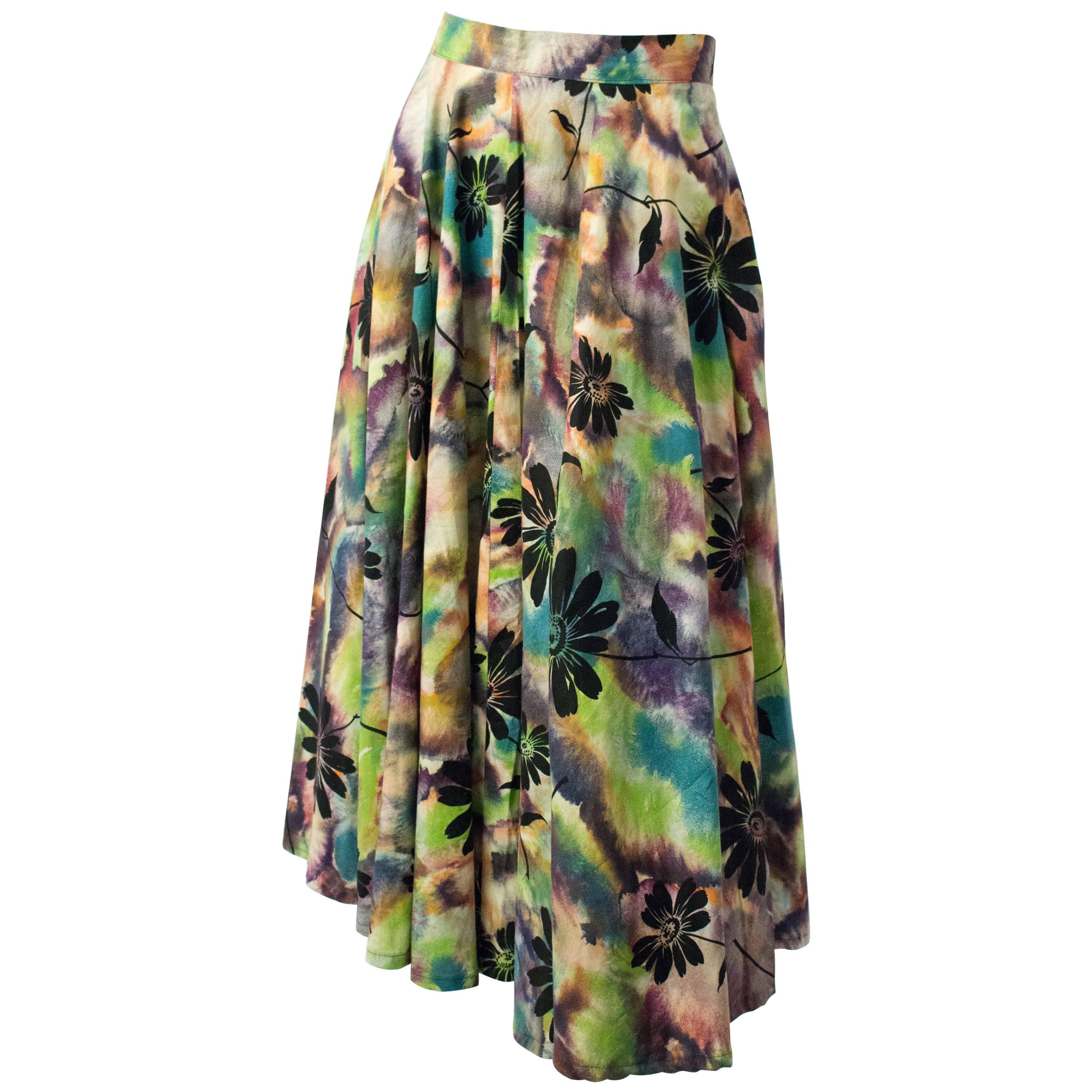 50s Watercolor Print Flared Skirt