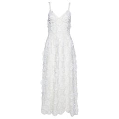 Elie Saab White Floral Appliqued Tulle Midi Dress S