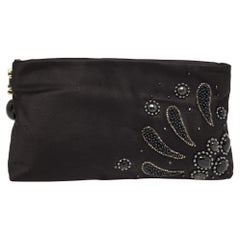 Bvlgari Black Satin Embellished Clutch