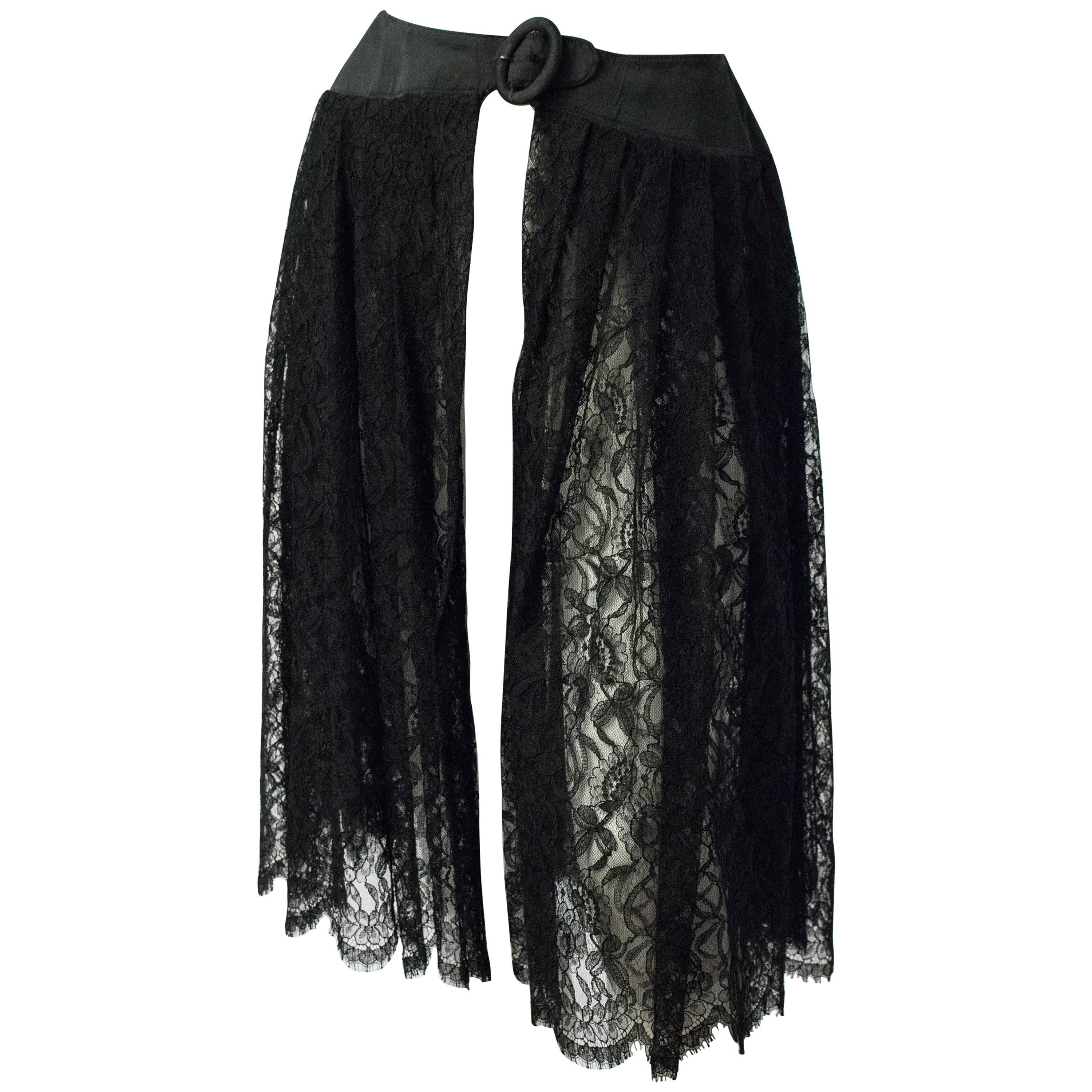 50s Black Lace Belted Hostess Skirt For Sale