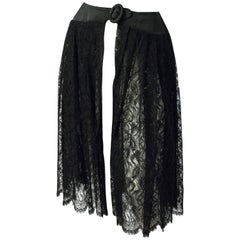 Vintage 50s Black Lace Belted Hostess Skirt