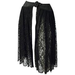50s Black Lace Belted Hostess Skirt 8