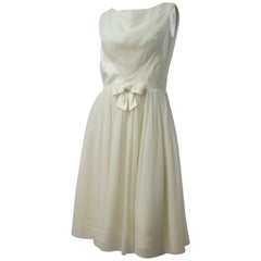 50s White Chiffon and Satin Party Dress
