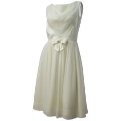 50s White Chiffon and Satin Party Dress 7
