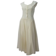Vintage 50s Emma Domb White Embroidered Organza Dress