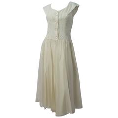 50s Emma Domb White Embroidered Organza Dress 12