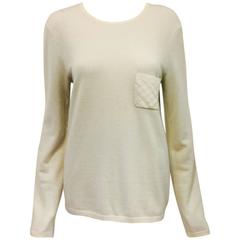 Chanel Cashmere Blend Ivory Pullover With Silver Metallic Threads Sz 46