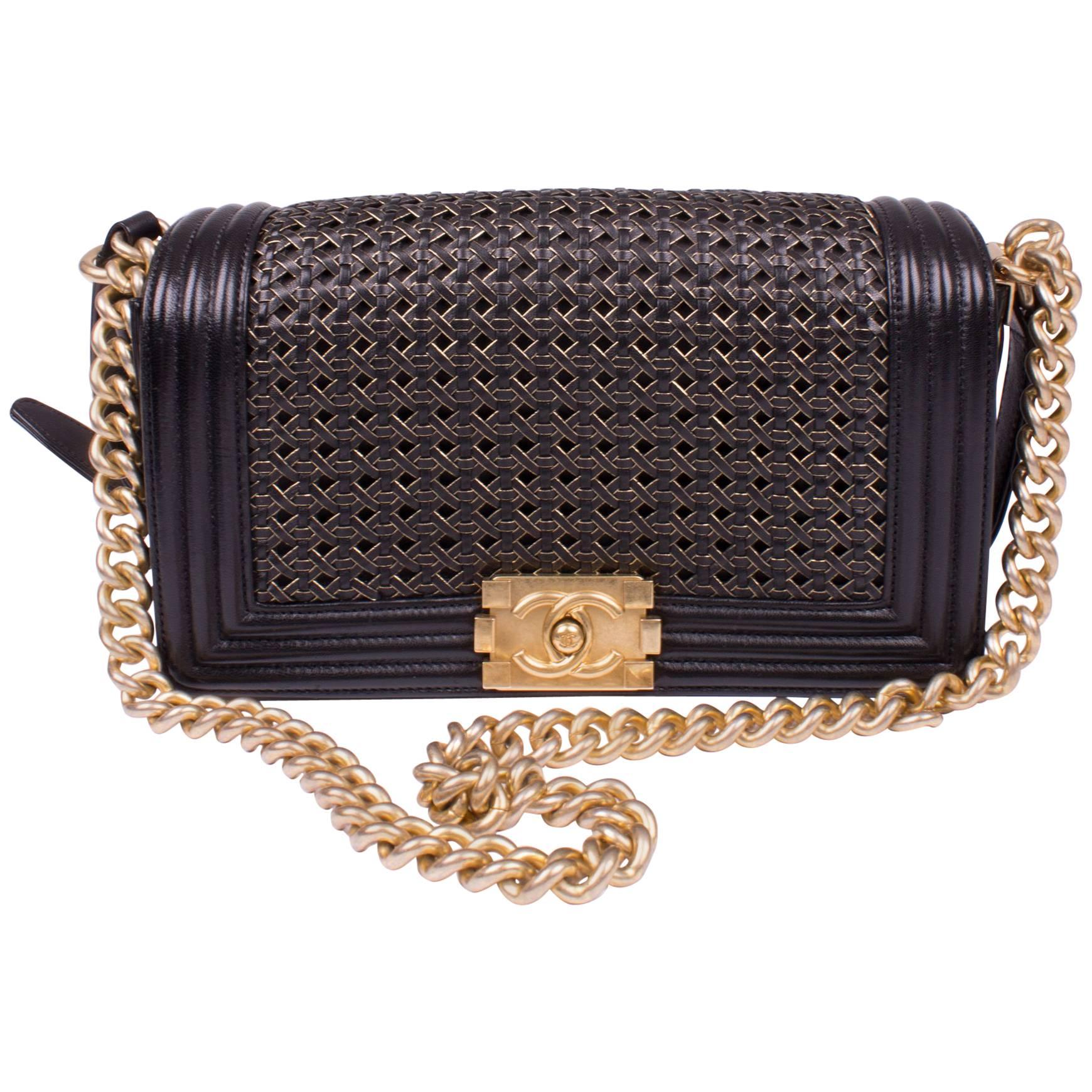 Chanel Le Boy Bag Woven Limited Edition Spring 2014 - black/gold 