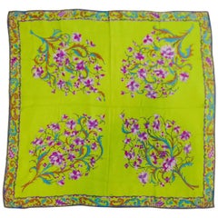 Emilio Pucci Lime Green Silk Printed Sheer Scarf With Fragrant Flowers 