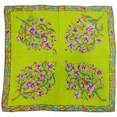 Emilio Pucci Lime Green Silk Printed Sheer Scarf With Fragrant Flowers 5