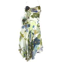 Beautiful 1990s Jenny Packham Silk Chiffon Flower Printed Handkerchief Hem Dress 7