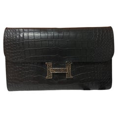 Hermes Constance long Wallet in Matte Alligator Black and Lizard Ombre