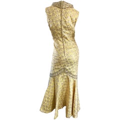 Sensational 1960s Demi Couture Yellow Beaded Silk Brocade Vintage Mermaid Gown