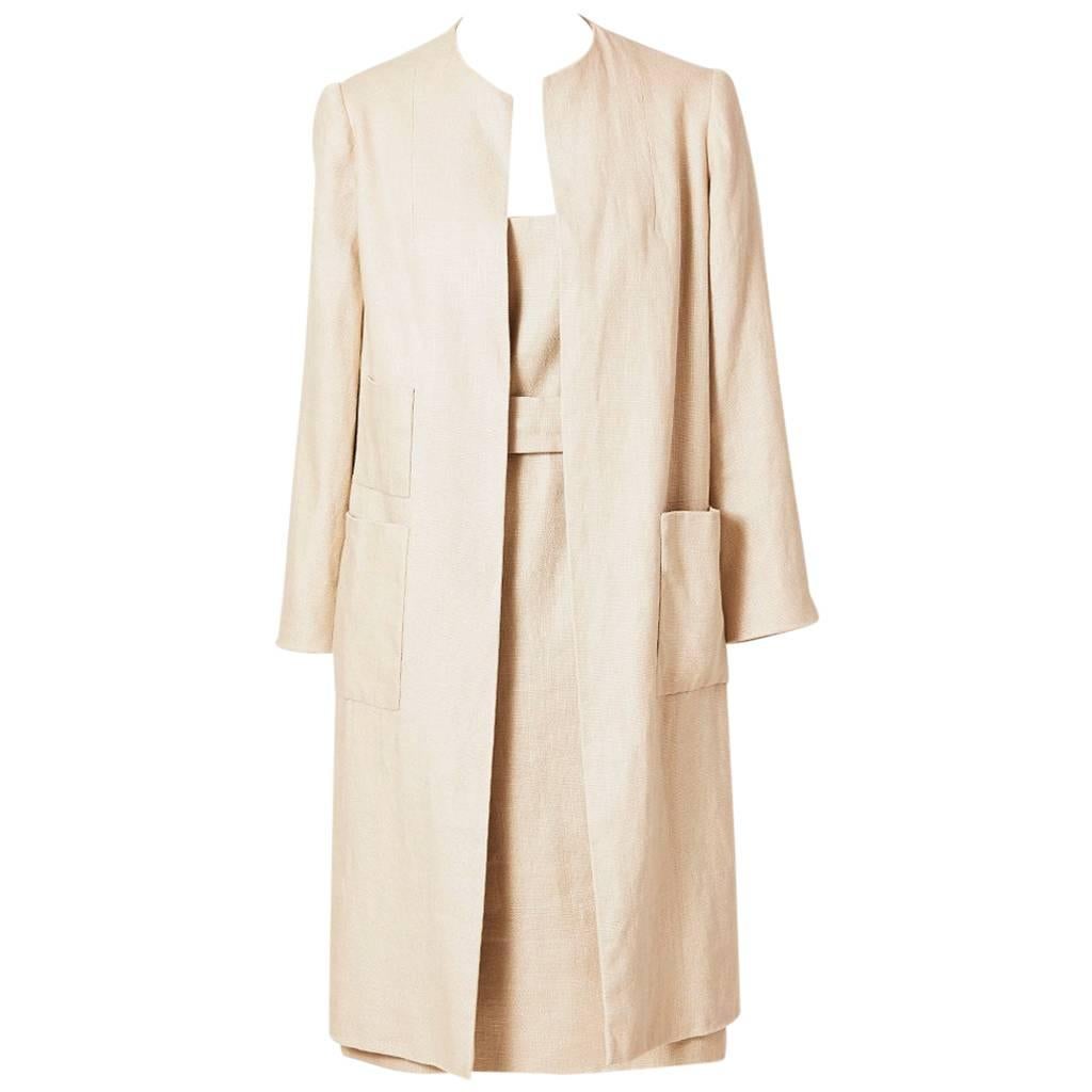 Norman Norell Linen Coat and Dress Ensemble For Sale