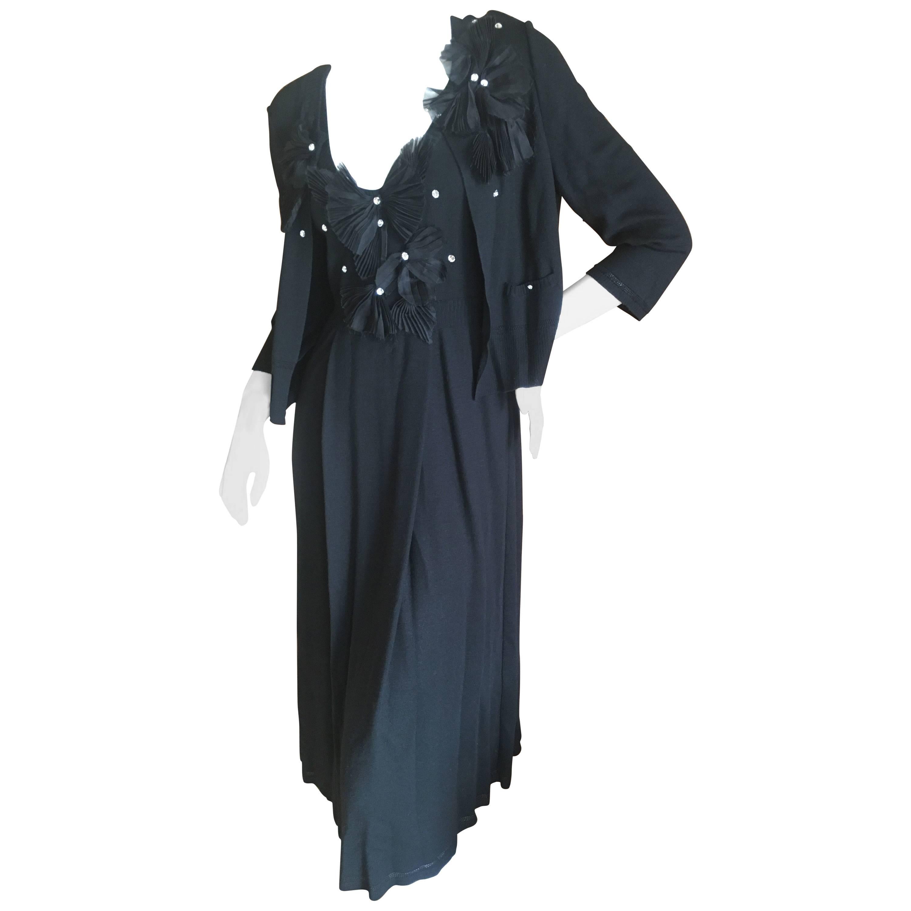 John Galliano Black Cashmere Blend Dress and Sweater with Crystal Accents For Sale