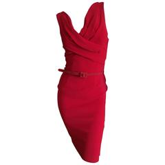 Christian Dior by John Galliano Red Belted Dress 8
