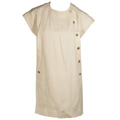 Cream Vintage Chanel Gold Button Dress