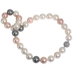 Faux 16mm South Sea White, Grey And Pink Pearl 21’’ Necklace 10