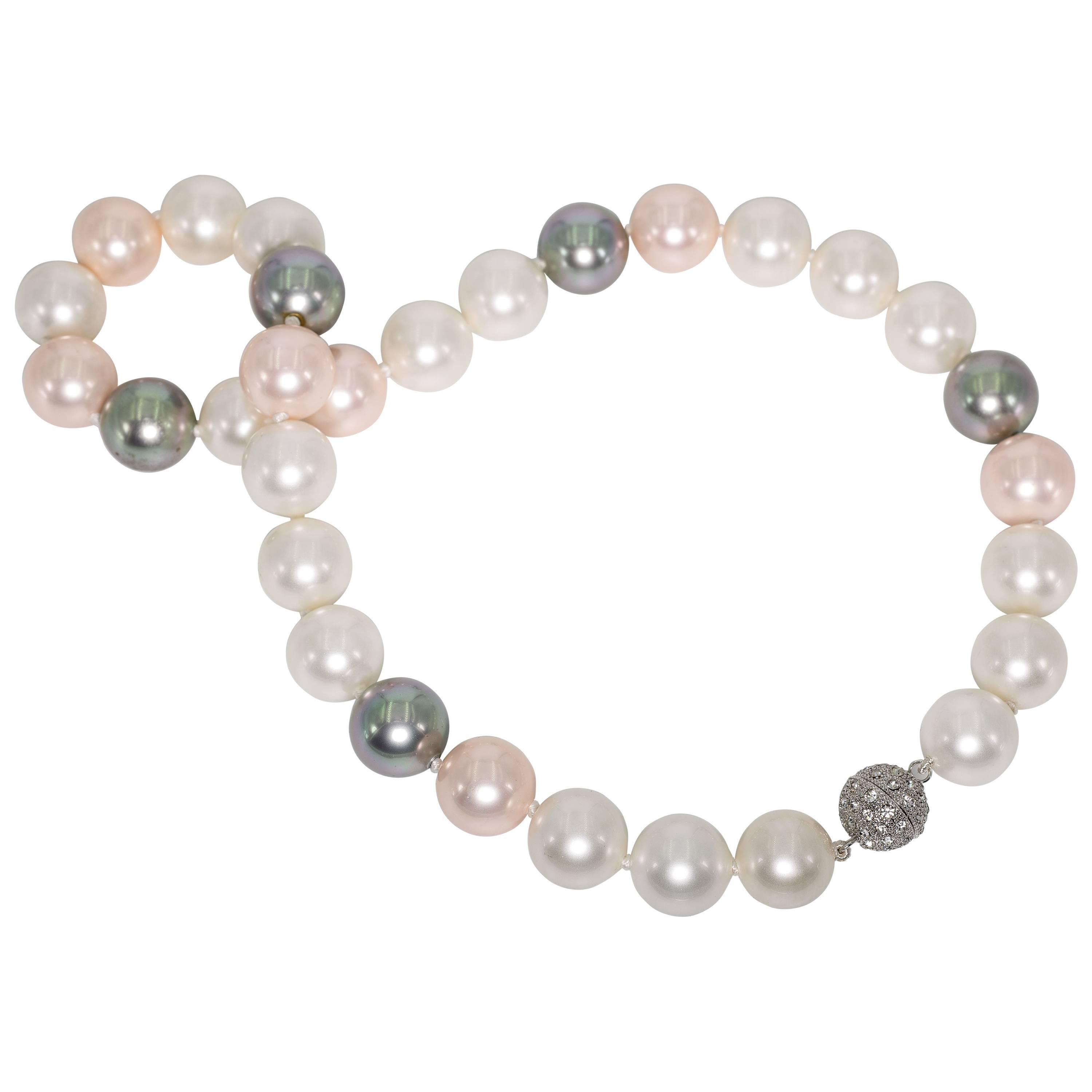 Faux 16mm South Sea White, Pink and Grey Pearl 21’’ Necklace