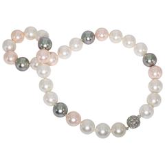 Faux 16mm South Sea White, Pink and Grey Pearl 21’’ Necklace