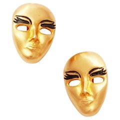 Theatrical Face Mask Statement Earrings By Les Bernard, 1970s